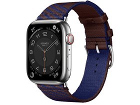 Apple(苹果)Watch Series 8 Hermès 银色不锈钢表壳Jumping Single Tour 表带 Rouge Sellier/Bleu Saphi智能手表外观